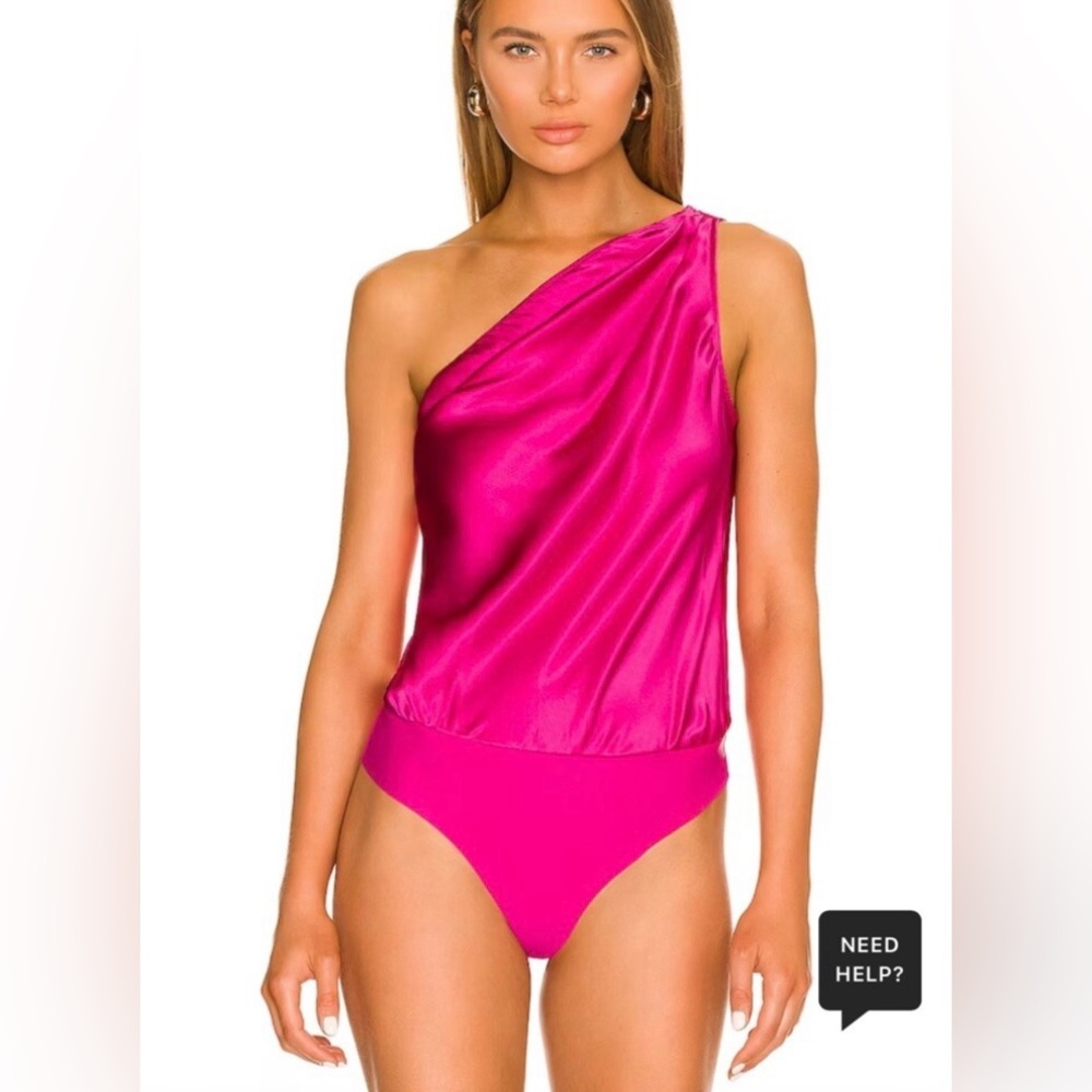 CAMI NYC | Darby Bodysuit Magenta Pink Silk One-Shoulder | Sz XS